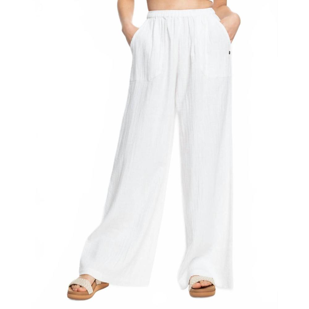 Roxy What a Vibe White Wide-Leg 100% Cotton Gauze Pants
